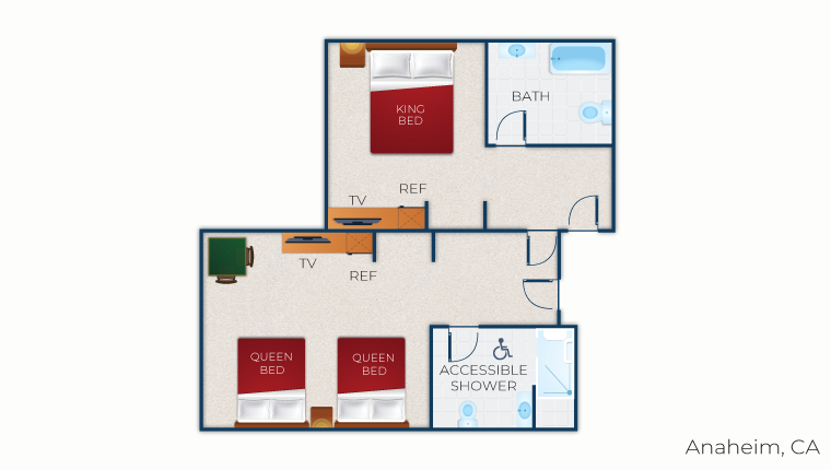 The floor plan for the accessible Great Bear King Suite with Acc Shower